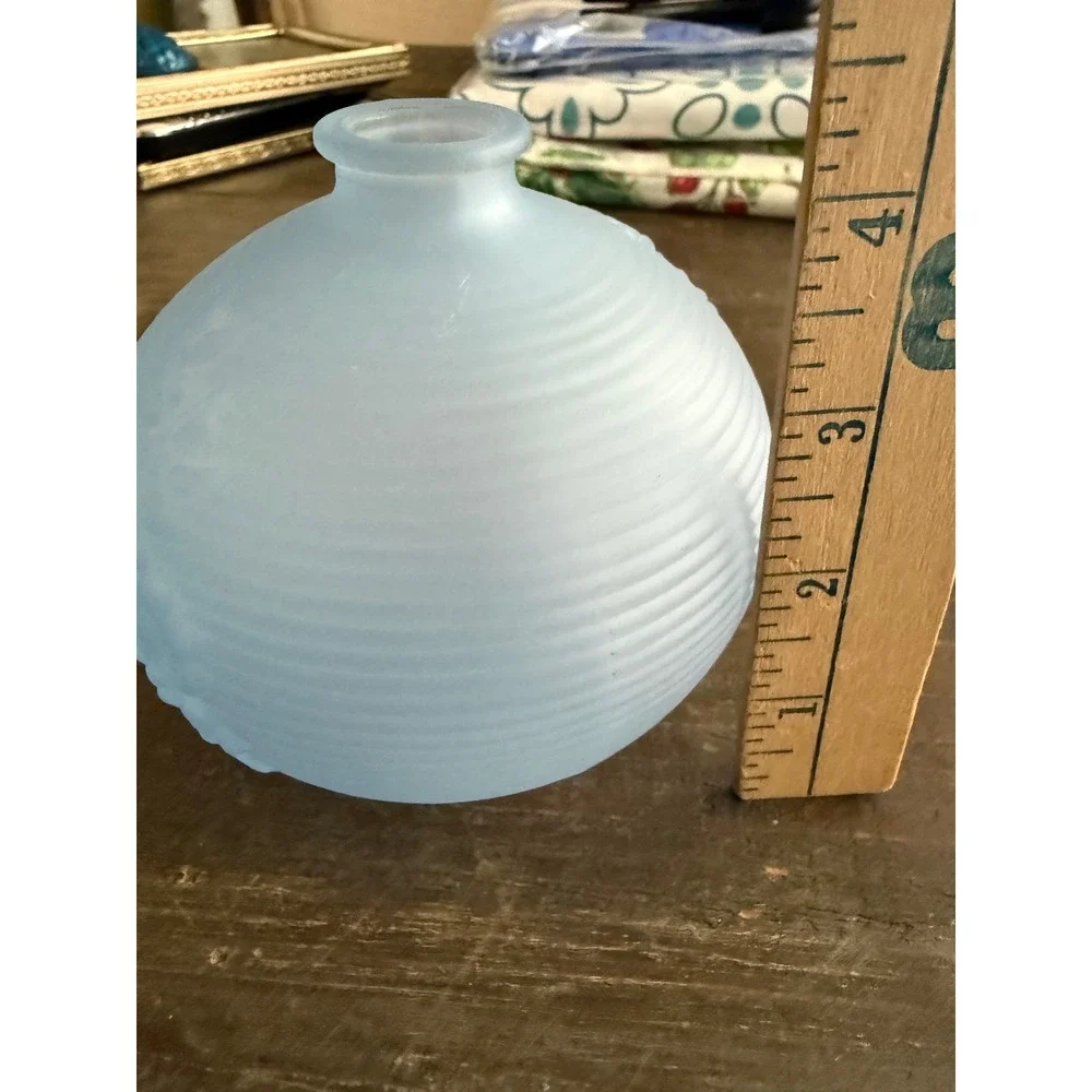 Avon Vintage Frosted Blue Glass Bud Vase Ribbed Floral Orb Shape 4 Inch